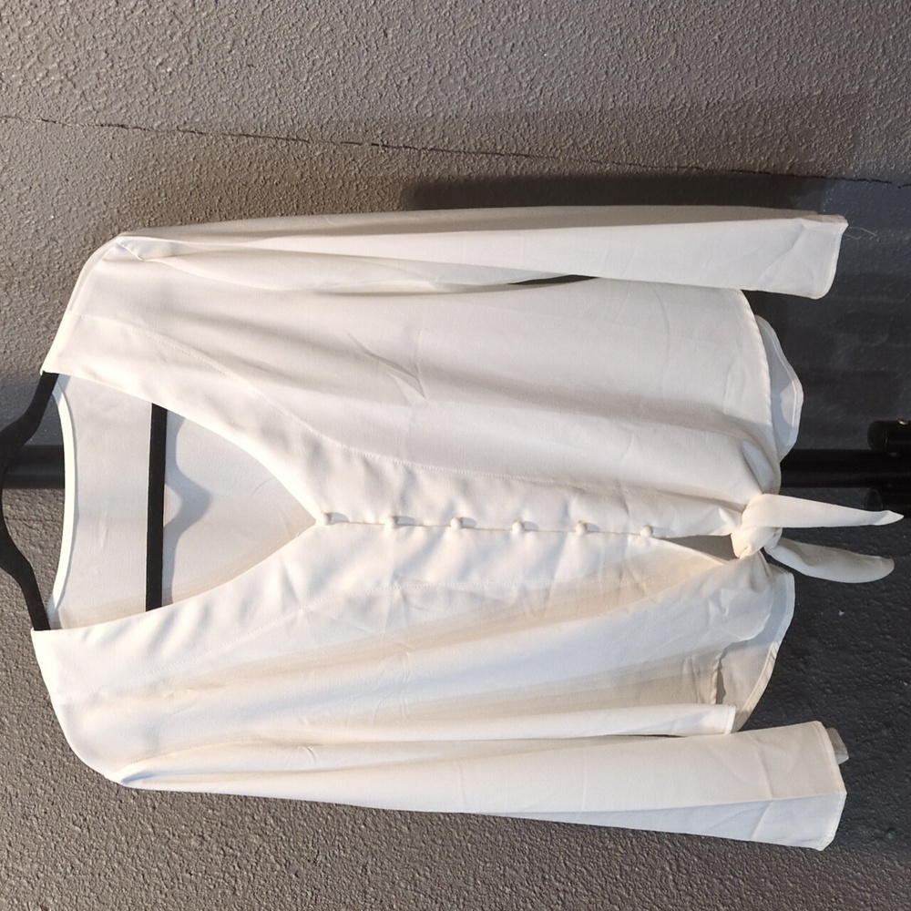White tie front top with bell sleeve